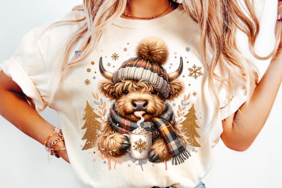 Charming Highland Cow PNGs for Festive Christmas Designs