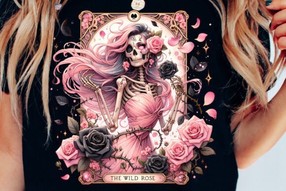 The Wild Rose Tarot Card PNG Skeleton: A Darkly Romantic Design Asset